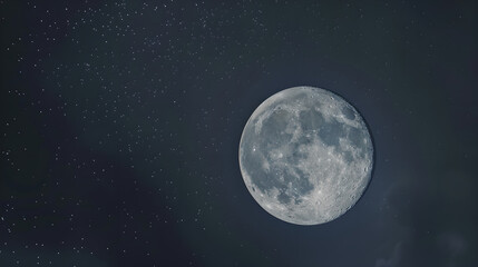 Fototapeta premium Full Moon in Starry Night Sky with Visible Craters