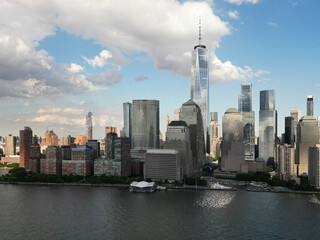 NYC, Drone view of the skyline of New York City. Manhattan.
