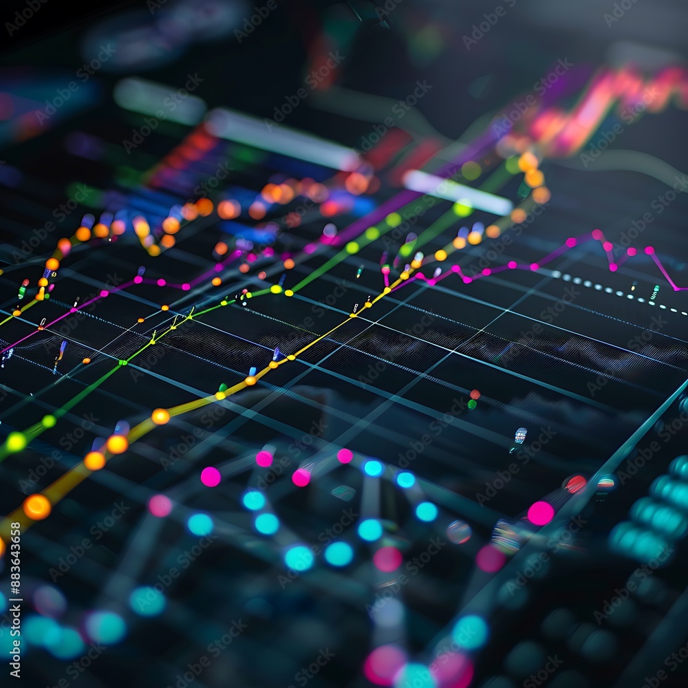 Poster stock market data visualization: a colorful representation of financial trends