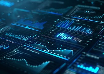 Digital Dashboard with Blue Graphs