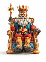 Chief with Scepter and Throne 3D Flat Icon: Supreme Leadership and Authority in Whimsical Setting
