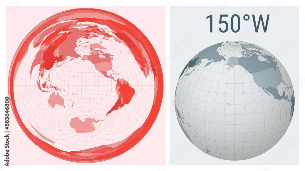 Aufkleber world map animation. azimuthal equidistant projection. colored countries style. animated world map i