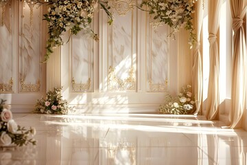 background wedding with wall floral generative AI