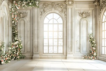 background wedding with wall floral generative AI