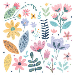 2D flower and leaf cards in various styles