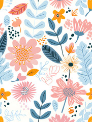 Fototapeta premium 2D flower and leaf cards in various styles