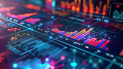 High-Tech Digital Interface with Vibrant Data Visualizations