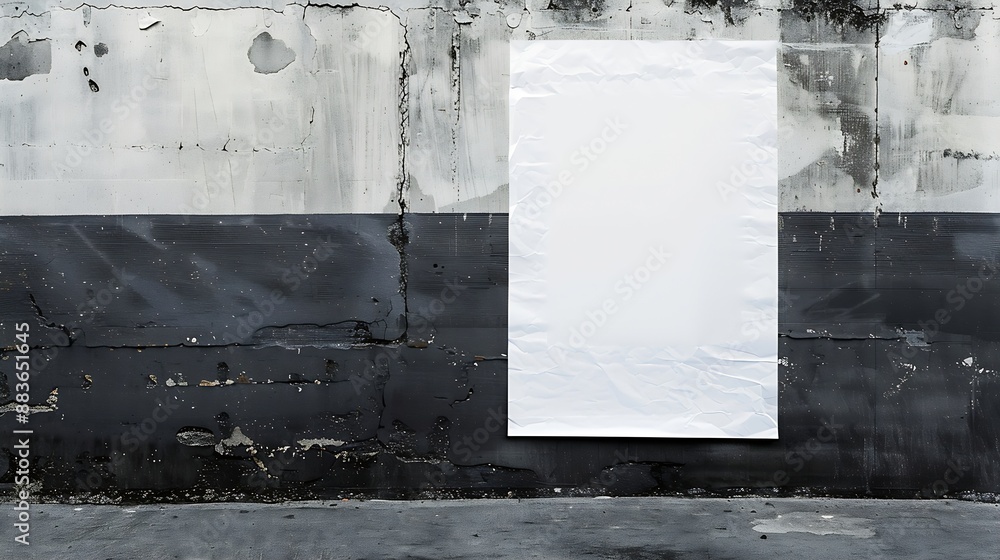 Aufkleber White wrinkled poster template Glued paper mock up Blank wheat paste on textured wall Empty street art sticker mock up in frame Clear urban glued advertising canvas : Generative AI