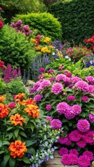 many different colored flowers in the garden together