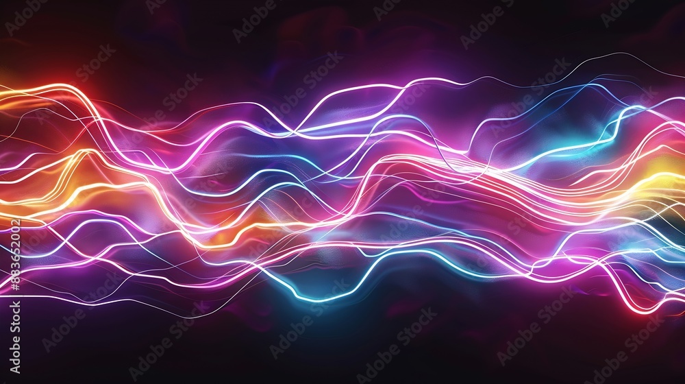 Aufkleber Abstract electric line neon colorful gradient black background : Generative AI