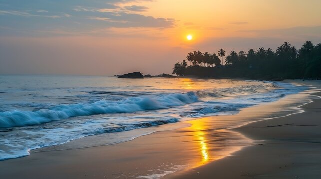 Kerala beach scenery Stunning sunset sky with tropical beach landscape Dramatic sunset background with ocean wave shot from Thottada beach Kannur : Generative AI