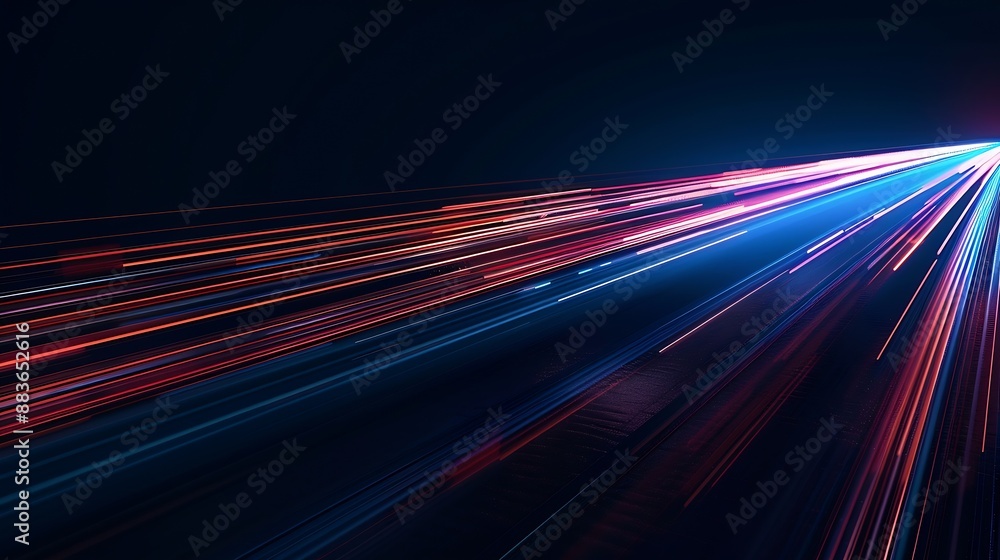 Leinwandbilder speed light line motion blur on dark background data transfer simulation blue to red lights : Generative AI