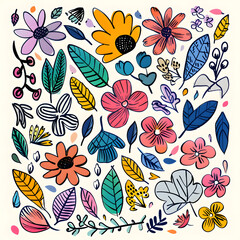 2D flower and leaf cards in various styles