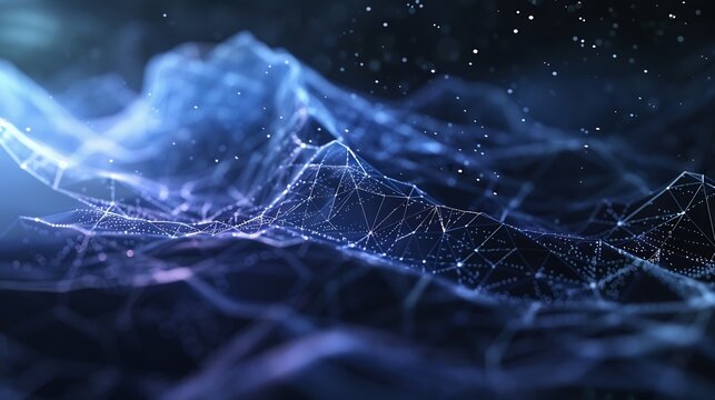 Abstract wave shape on a lowpolygonal triangular background for design on the topic of cyberspace big data metaverse network security data transfer on dark blue abstract cyberspace bac : Generative AI