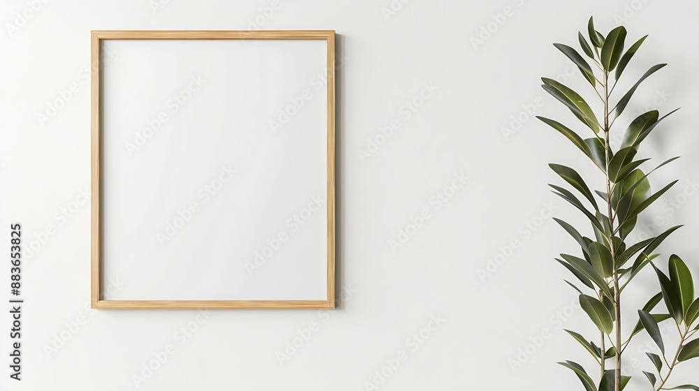 Fototapete mockup wooden square picture frame with mount vertical style isolated blank white on thin wood frame