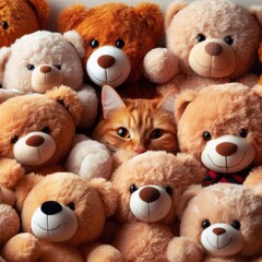 orange cat with teddy bear that nearly same color