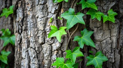 Fototapeta premium tree trunk with green leaves creeper : Generative AI
