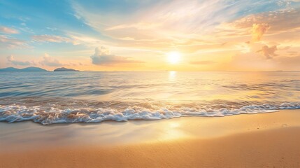 Sea sand sky closeup sunset colors clouds horizon sea water surface background banner Inspire nature landscape coast Beautiful wonderful tropical island paradise Beach sunrise summer v : Generative AI