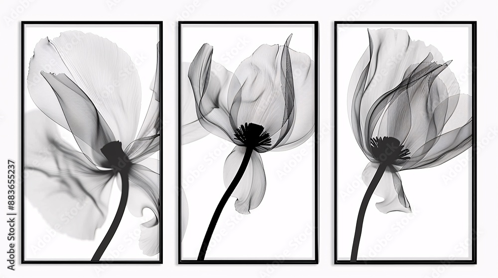Aufkleber a stylish set of three posters featuring a flowing line art flower that extends across all frames, c