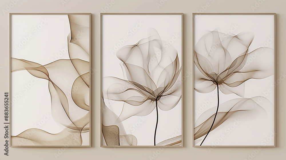 Aufkleber a stylish set of three posters featuring a flowing line art flower that extends across all frames, c