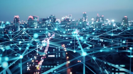 Obraz premium Big data connection technology Smart city and digital transformationTelecommunication and communication network concept : Generative AI