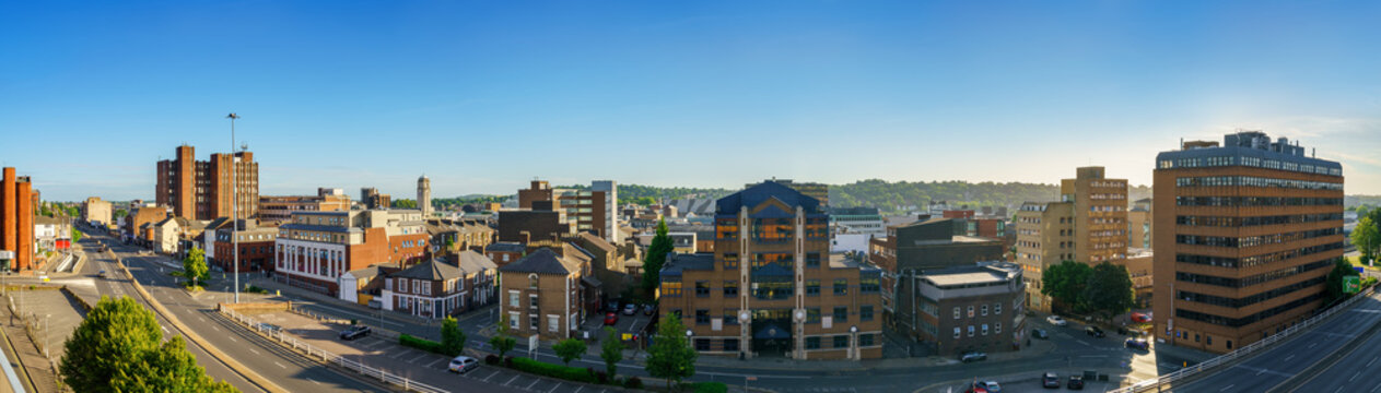 Aerial view of downtown of Luton city in England