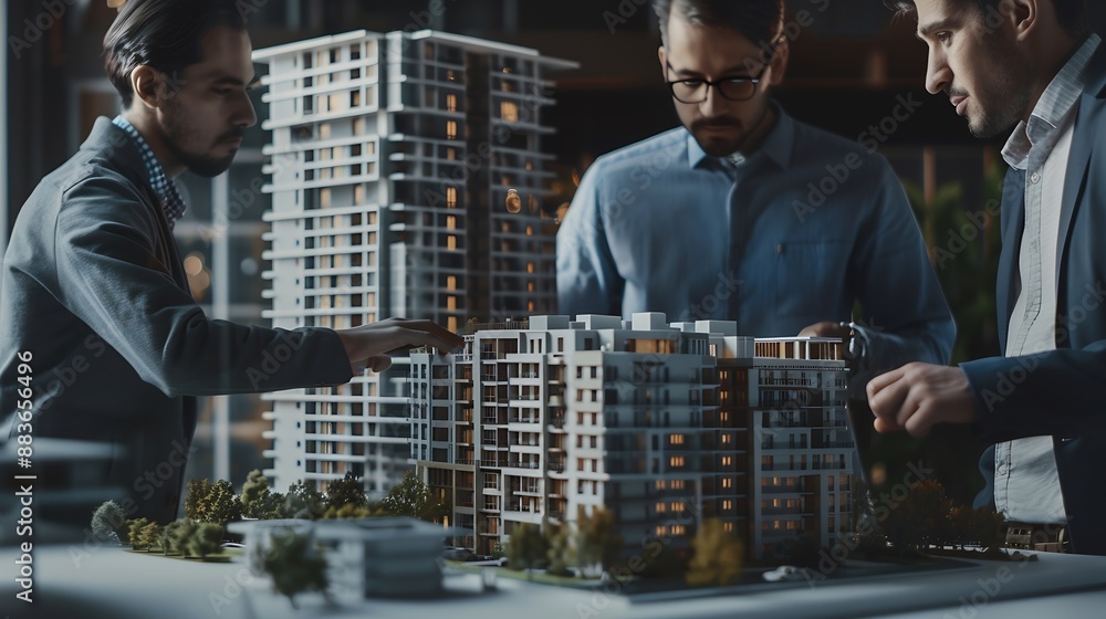 Fototapete group of engineer is discussion and brainstorming about condominium model of construction project : 