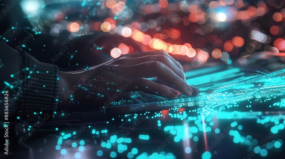 Aufkleber Digital technology internet network connection digital marketing IoT internet of things Man using computer with internet global network connecting and smart city innovative technology  : Generative AI