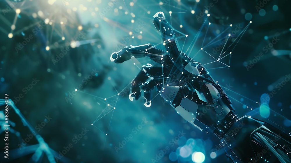 Aufkleber Digital world metaverse smart technology AI artificial intelligence hands robot engineer digital technology world security system big data analytic future technology : Generative AI