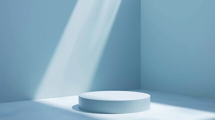 Light soft minimal background mockup for product presentation Corner of room with shadows from different angles delicate light blue color : Generative AI