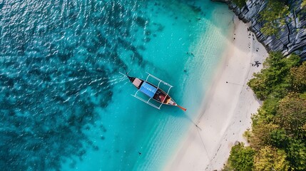 Nui beach and long tail boat in Phi Phi Don island Krabi aerial top view Concept beauty nature of Thailand travel Phuket : Generative AI