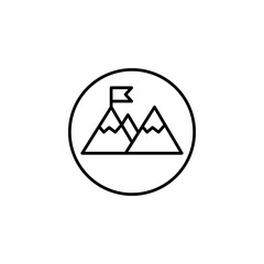 Flag on the mountain peak outline icon. simple flat black linear illustration for web and app on white background..eps