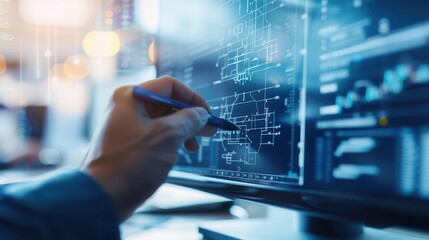 Engineer designing a prototype on CAD software, innovative engineering