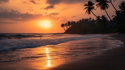 Kerala beach scenery Stunning sunset sky with tropical beach landscape Dramatic sunset background with ocean wave shot from Thottada beach Kannur : Generative AI