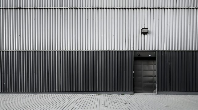 Corrugated metal walls of industrial building Pitched roof Abstract modern architecture in minimal style Material geometric pattern with triangles polygons angular structure and parall : Generative AI