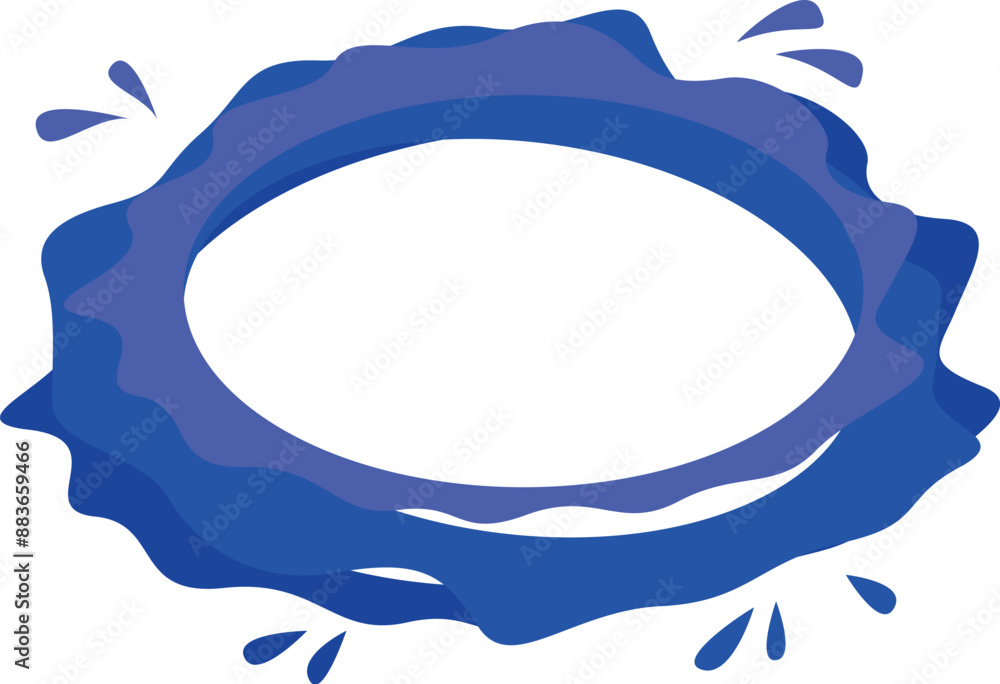 Poster blue round paint is splashing, making a frame with copy space