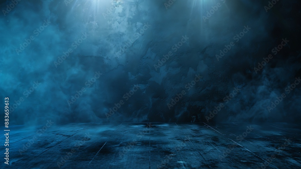 Leinwandbilder empty dark blue abstract cement wall and studio room with smoke floating up the interior texture for