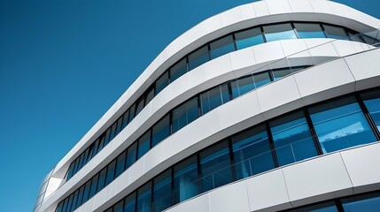 A modern building with interesting architectural curves in Novi Sad Serbia Picture taken on a bright blue sky day Shadows falling perfectly on the building : Generative AI