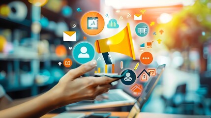 Digital online marketing commerce sale concept website advertising Promotion of products or services through digital channels search engine social media email Digital Marketing Strateg : Generative AI