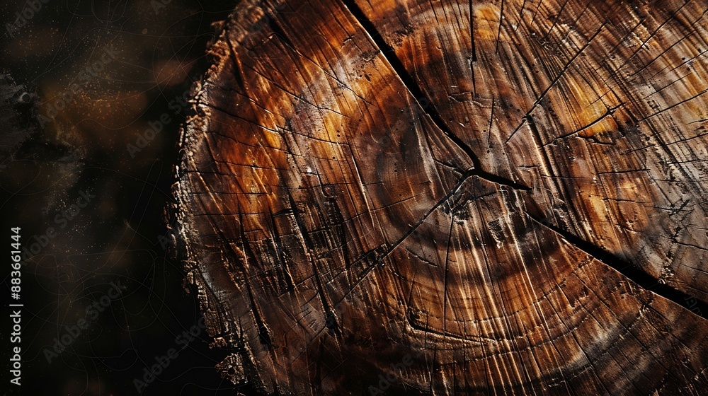 Poster Cross section of tree trunk Wood texture of cut tree trunk : Generative AI