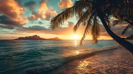Beautiful Lanikai Kailua Sunrise in Hawaii : Generative AI