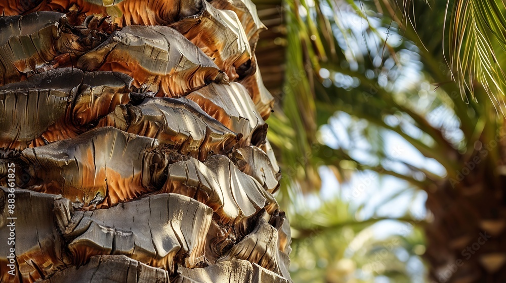 Poster close up date palm tree trunk texture in a sunny day : generative ai