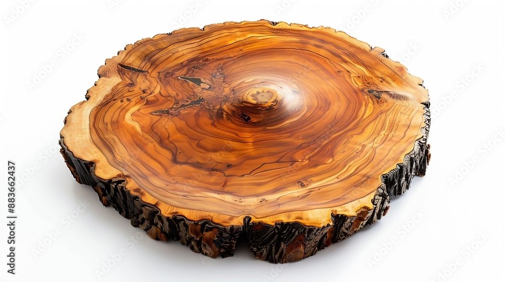 Aufkleber wooden plate carved from tree trunk isolated on white background can be used like stand for your obj
