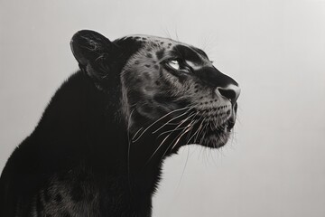 a black and white photo of a black leopard