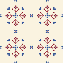 Cross Stitch embroidery seamless.Geometric pixel ethnic patterns. American, Mexican,African, mediterranean, nordic,Aztec style.Trendy folk art background design for products, fabric, ,print,decorate.