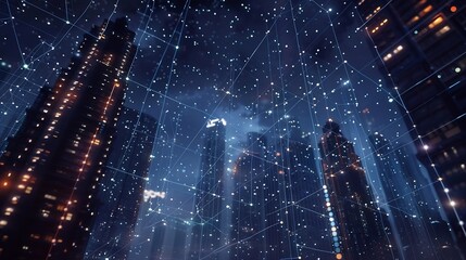 Big data connection technology Cityscape telecommunication and communication network concept : Generative AI