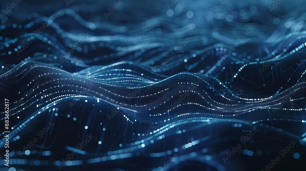 Fototapete Abstract wave shape on a lowpolygonal triangular background for design on the topic of cyberspace big data metaverse network security data transfer on dark blue abstract cyberspace bac : Generative AI