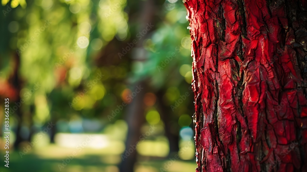 Poster Closeup of a red tree trunk in a park : Generative AI