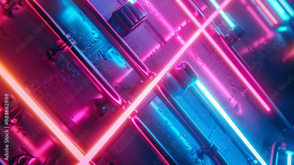 Leinwandbilder neon design elements lights glow and flash technology abstract background high quality photo : gener