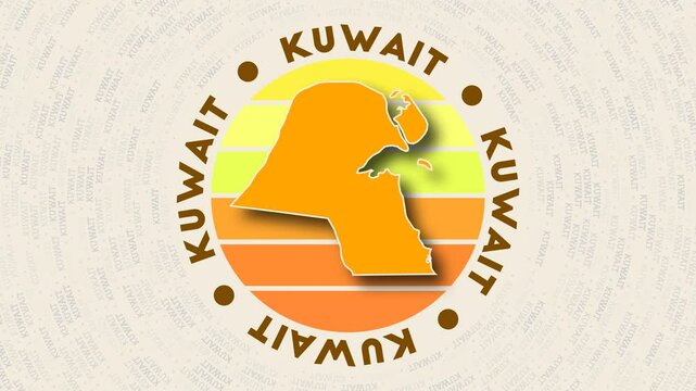 Kuwait logo intro. Badge with the circular name and map of country. Vibrant Kuwait round logo animation.